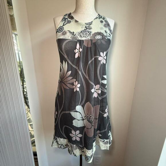 Sweet Pea by Stacy Frati Floral Mesh Tunic Top Gray Pink Size Large - Picture 2 of 6